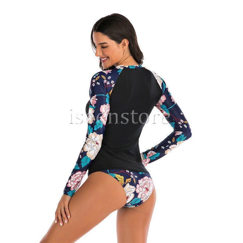  купальный костюм женский body type покрытие раздельный купальный костюм длинный рукав Rush Guard цветочный принт спорт купальный костюм серфинг накладка имеется .. купальный костюм фитнес плавание 