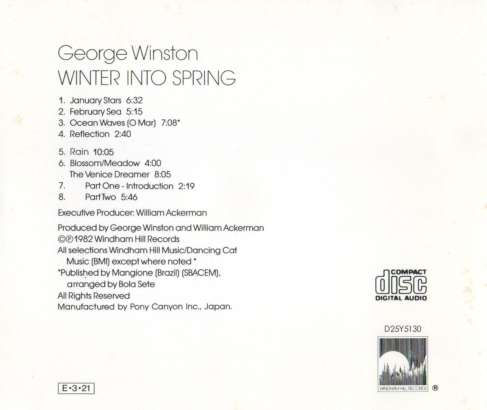  George * Winston George Winston / winter * in tu* springs Winter into Spring / 1989.03.21 / 1982 год произведение / D25Y-5130