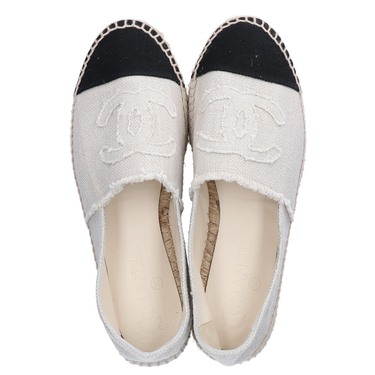  beautiful goods / CHANEL Chanel G29762 here Mark espadrille flat shoes 38 white / black lady's 