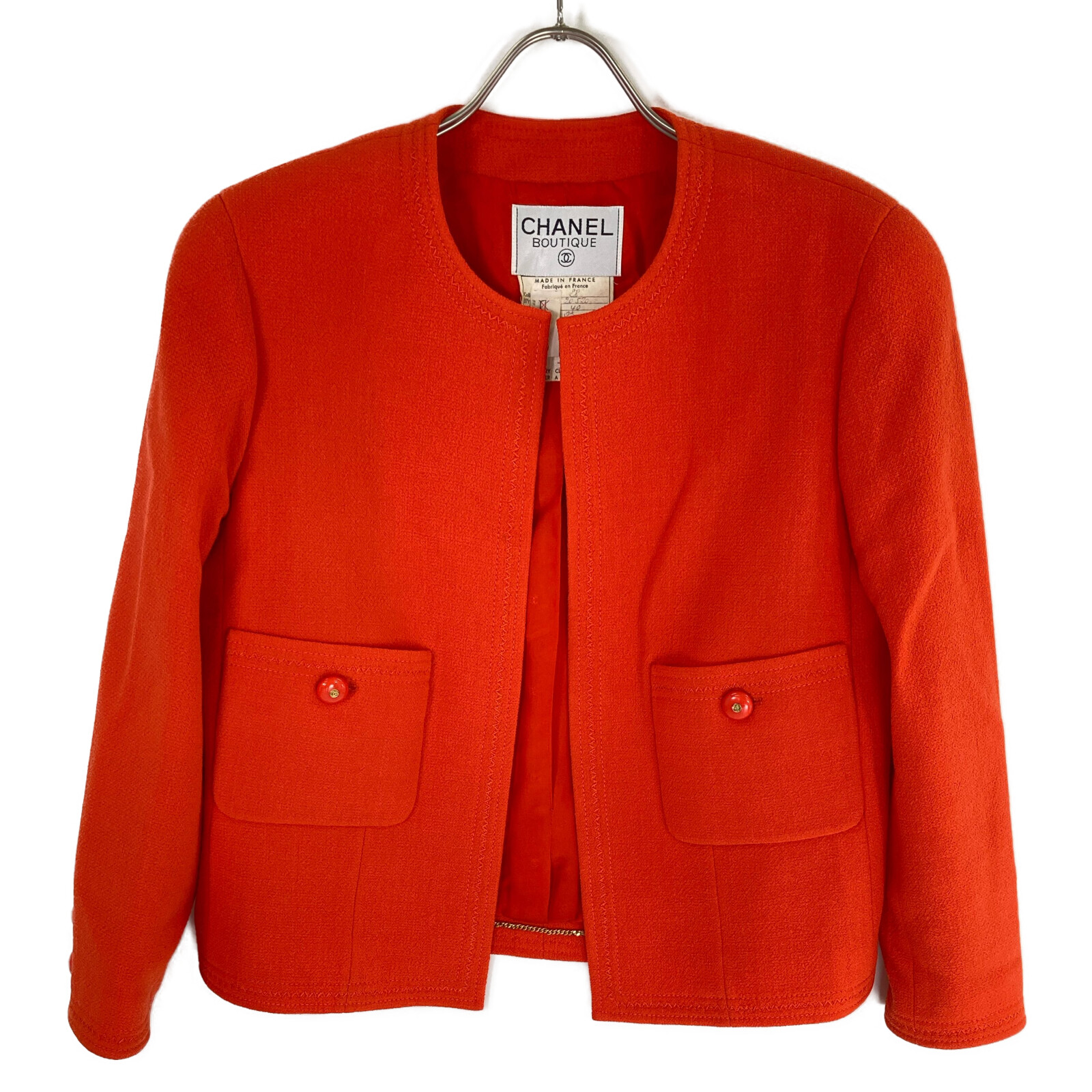  прекрасный товар / внутренний стандартный CHANEL Chanel 20520 шерсть no color жакет / узкая юбка костюм 40 orange женский 