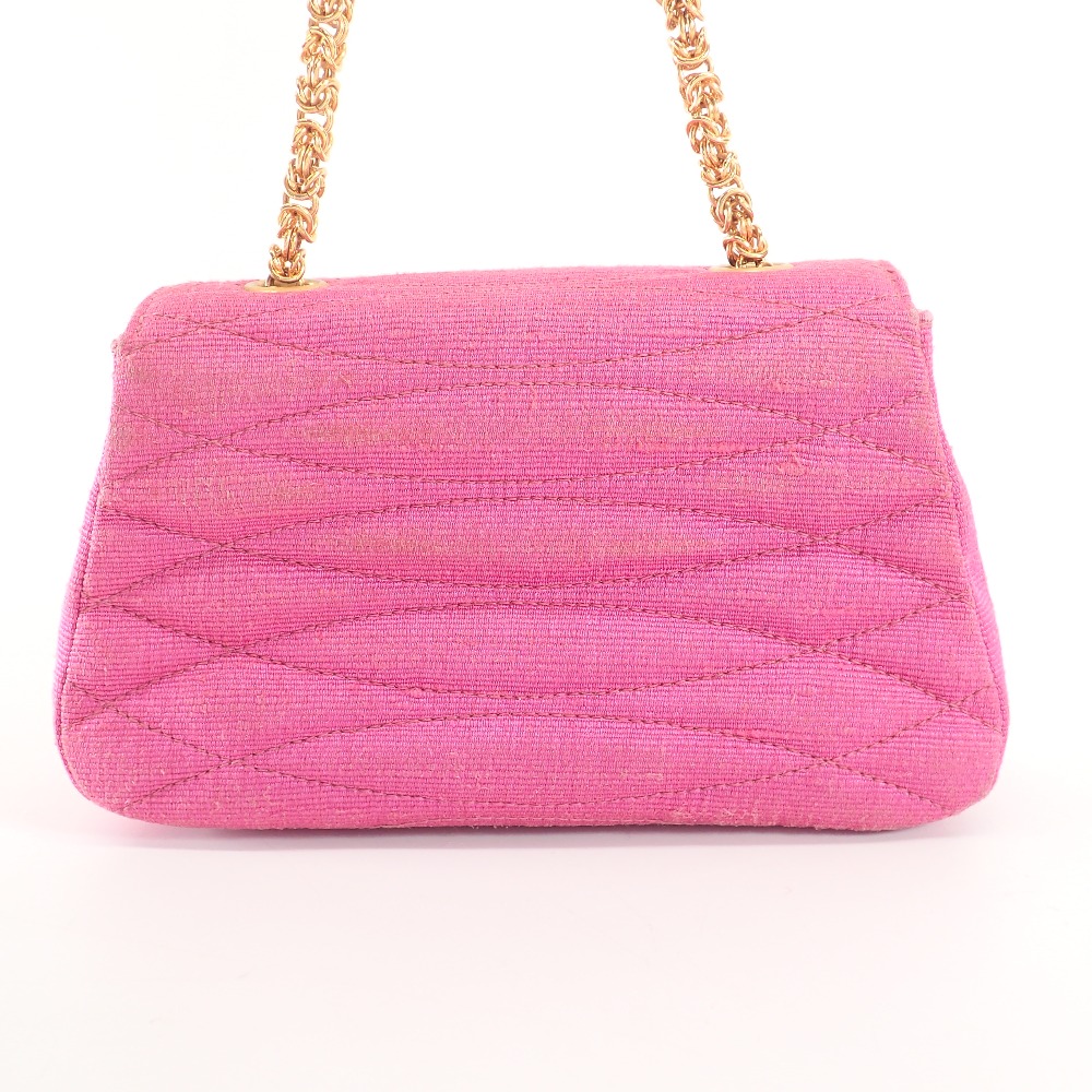 CHANEL Chanel satin canvas here Mark matelasse chain bag f.- car Pink Lady -s