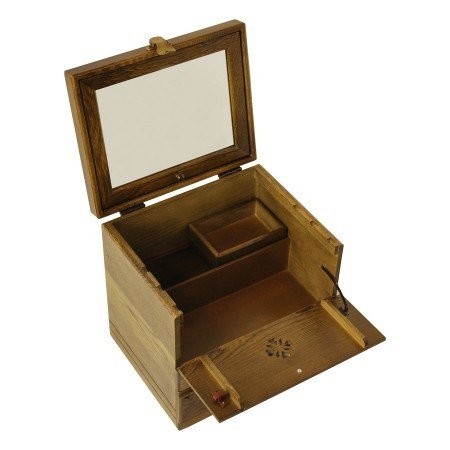 メイクボックス コスメティック 木製 鏡 ナチュラルウッド 縦型 コスメ