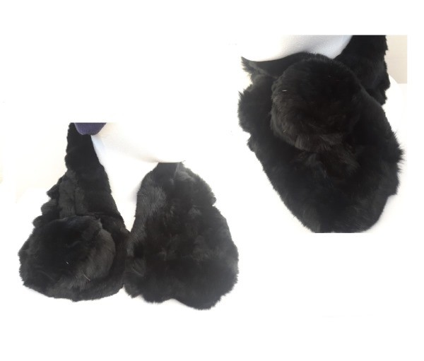  real rabbit fur tippet lady's muffler black pompon soft warm warm .... protection against cold neck warmer 