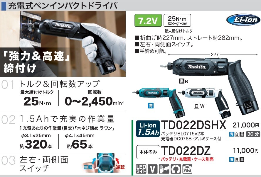 makita マキタ ペンインパクトドライバー TD022DSHX 2017年カタログより