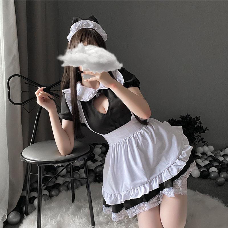  made clothes cosplay . costume cat meido. woman lovely apron black lady's dress race pretty party change equipment adult Halloween costume 