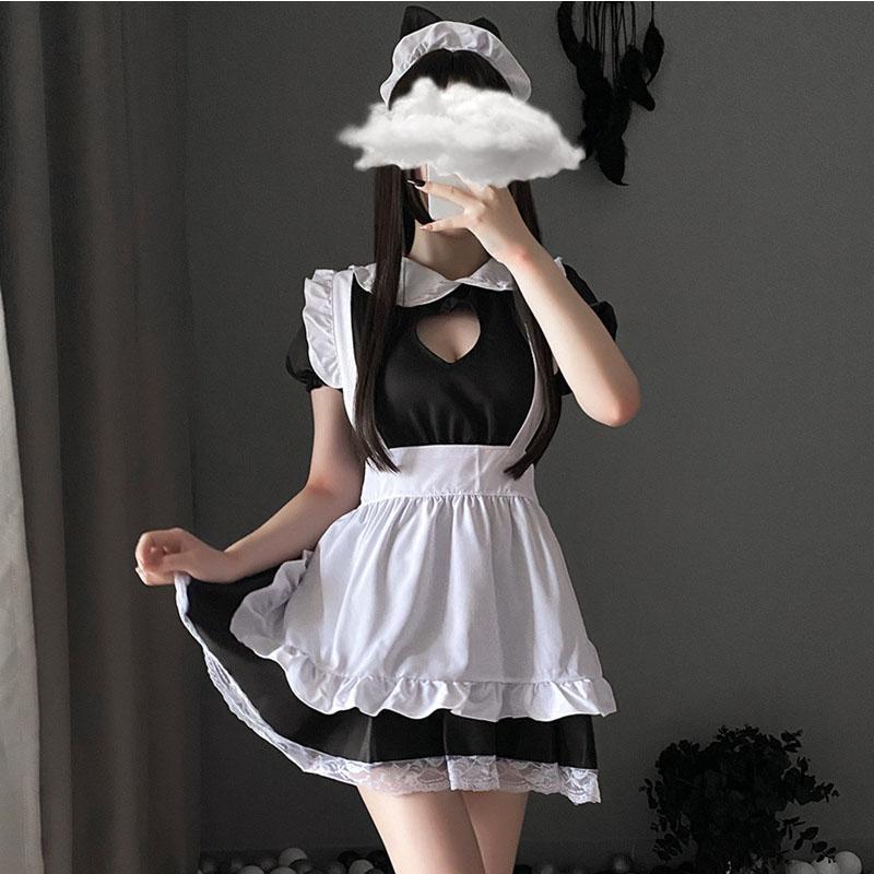  made clothes cosplay . costume cat meido. woman lovely apron black lady's dress race pretty party change equipment adult Halloween costume 