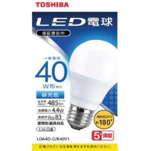 TOSHIBA LED電球 LDA4D-G/K40V1 （昼光色） LED電球、LED蛍光灯の商品画像