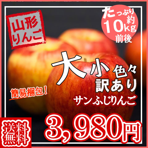  reservation free shipping enough ... peak approximately 10kg Yamagata prefecture production with translation sun .. apple approximately 10kg simple packing apple / apple / with translation / home use /.. equipped 