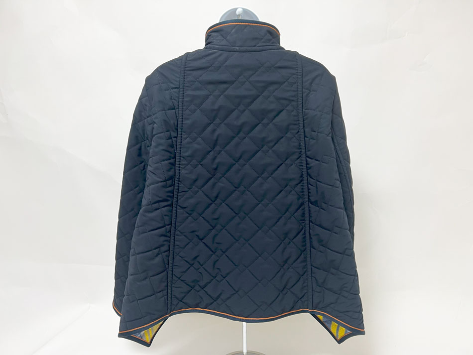  Hermes HERMES женский стеганная куртка пальто темно-синий желтый проверка полиэстер размер :34