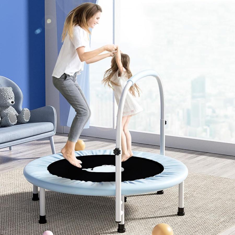  trampoline interior [ all steel structure quiet sound design height elasticity handrail attaching ] child adult combined use handrail 3 -step adjustment training exercise game home use withstand load 200kg folding 