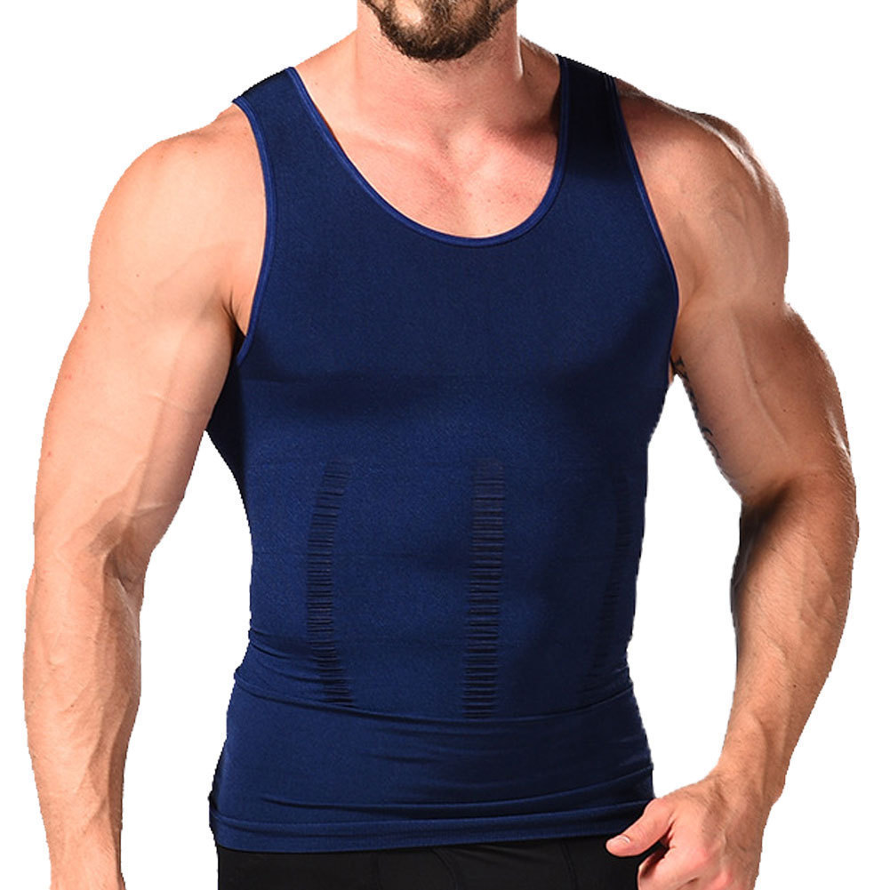 XXL size мужской высшее мощный . давление рубашка мускул тренировка одежда майка внутренний диета жир . горение темно-синий 
