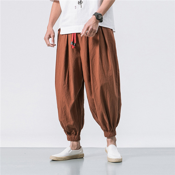 [2 пункт покупка .300 иен OFF] шаровары мужской длинный широкий брюки брюки хлопок лен брюки низ большой размер relax брюки casual натуральный 