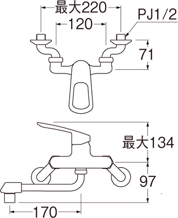 SANEI 壁付シングルレバー混合栓 K1700ED-4UR-13 水栓金具 キッチン用