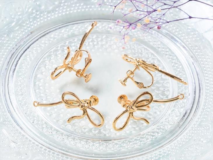  earrings parts nickel free change . color prevention has processed .. ribbon accessory parts Gold 34mm 2 pair metal allergy correspondence 3.4cm wholesale store 