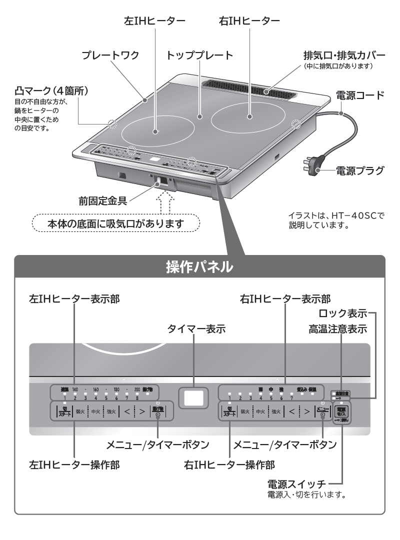 日立 2口IHヒーター シルバー HT-40SC ビルトインIH 日立 2口IHヒーター シルバー HT-40SC ビルトインIH