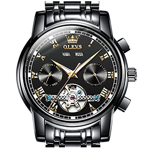 OLEVS 自動機械式メンズ腕時計 曜日/日付/月/年 自動巻き ファッション ステンレススチールウォッチ グリーン&ブルー&ブラックの文字盤 Rou OLEVS 自動機械式メンズ腕時計 曜日/日付/月/年 自動巻き ファッション ステンレススチールウォッチ グリーン&ブルー&ブラックの文字盤 Black