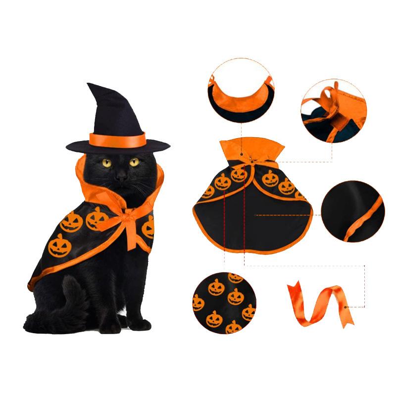  Halloween костюмированная игра одежда кошка маскарадный костюм . женщина манто кошка шляпа маленький размер собака тыква поверхность белый лев ... тыква кошка одежда рисунок маскарадный костюм симпатичный домашнее животное одежда Halloween оборудование орнамент 