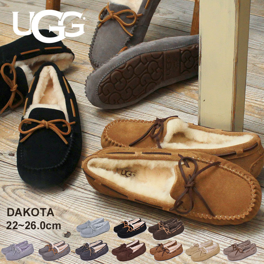  UGG moccasin lady's dakota UGG 1107949 black black Brown gray fur flat shoes .... ribbon boa tea 