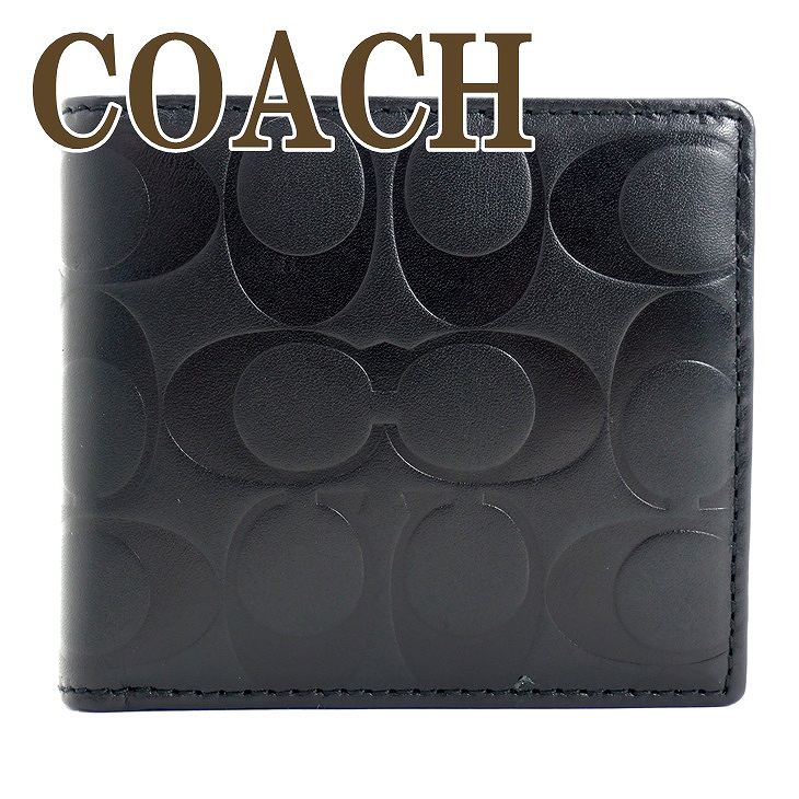 人気top メンズ Coach 財布 コーチ 正規品 アウトレット 財布 Coach コーチ 二つ折り財布 blk レザー シグネチャー アウトレット 財布