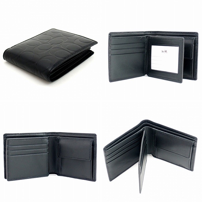 人気top メンズ Coach 財布 コーチ 正規品 アウトレット 財布 Coach コーチ 二つ折り財布 blk レザー シグネチャー アウトレット 財布