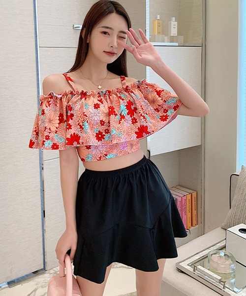  купальный костюм женский купальный костюм Monotone off shoru задний лента бикини + юбка 3 позиций комплект body type покрытие женский 