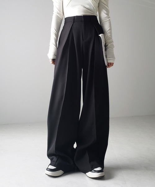  pants slacks lady's [ is possible to choose 5 size |3 color ] double tuck heavy wide slacks pants 