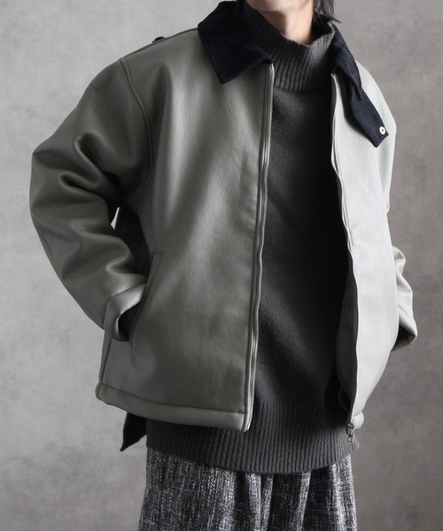  coat mouton coat men's [welise/welaiz] heavy PU leather B-6 oversize mouton jacket / Bomber jacket 