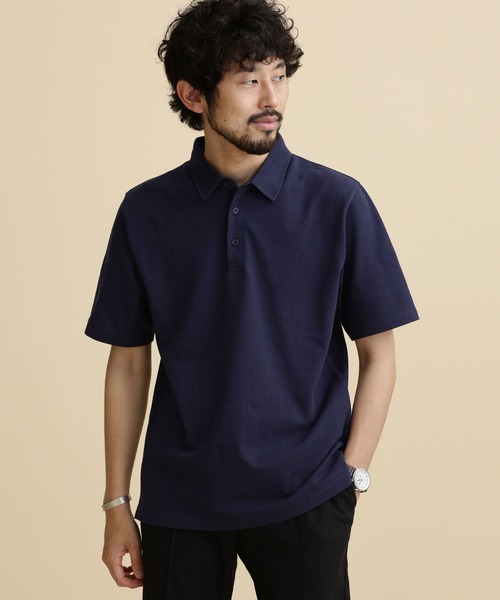 [nano*universe] рубашка-поло с коротким рукавом M темно-синий мужской 