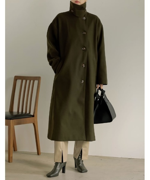 [Re:EDIT] пальто с отложным воротником SHORT хаки женский 