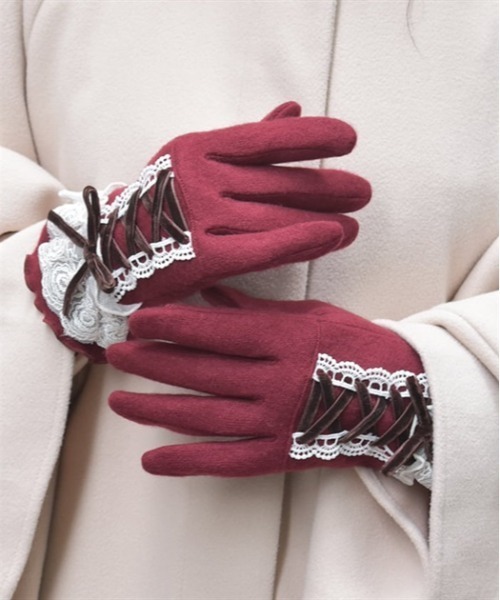  gloves race up velour ribbon gloves lady's 