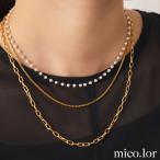 ネックレスレディースステンレスネックレス３連ネックレスパール金色ゴールドペ...