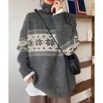 レディース ノルディック柄タートルネックニットセーター