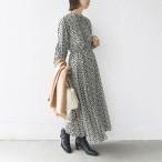 【WEB限定】〈手洗い可能〉ドット / 花柄 バンドカラー サイド プリーツ ワンピース