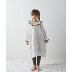 ダブルガーゼ小花柄ベロアパイピングフリルワンピース