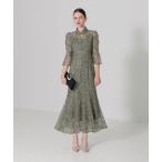 ショッピングスパンコール 【LEJA】スパンコール花柄刺繍デコルテカットソフトパフスリーブドレス