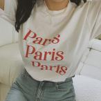 ショッピングママン 【mamanaube】PARIS TシャツRD/L｜ユニセックス　Tシャツ　韓国　ママンオーブ