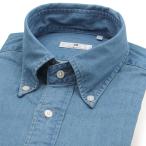 【CLASSICO TAPERED】長袖ワイシャツ ボタンダウン ブルー インディゴ染 デニム風