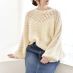 ショッピングスパンコール quaranciel:〈手洗い可能〉スパンコール レース編み クルーネック ドルマン ルーズ ニット
