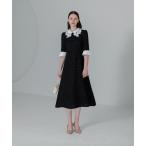 ショッピングスパンコール 花柄レースカラースパンコール刺繍Aラインフレアドレスワンピース