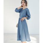 ショッピングダンガリー 【手洗い可／共布ベルト付き】ブルーダンガリーワンピース