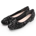 【日本製 3E】スクエアトゥスパンコールフラットシューズ