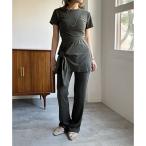 タイトTシャツ×ラップスカートドッキングブーツカットパンツセットアップ