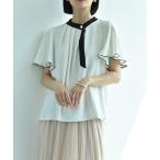 ポーラ衿元配色ゴールド釦ブラウス