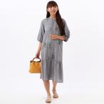 ショッピングミモザ 先染めシャンブレー ミモザ＆ドット刺繍ワンピース(前開き)