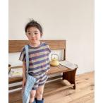 ショッピング韓国子供服 【aimoha-KIDS-】韓国子供服 フロントプリントボーダーTEE+ショットパンツ　セットアップ
