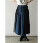 ショッピングガウチョパンツ チュールドッキングデニムガウチョパンツ