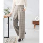 ショッピング裏起毛 【イージーケア/洗える/ストレッチ】裏起毛美ラクるスッキリ見えチェックワイドパンツ