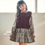 【お揃い】チェック花柄コーデュロイワンピース+ニットベスト2点セット(80~130cm)