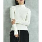 変形編み袖口ボタンリブニット