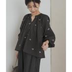 ショッピングラメ リーフモチーフラメ刺繍ブラウス